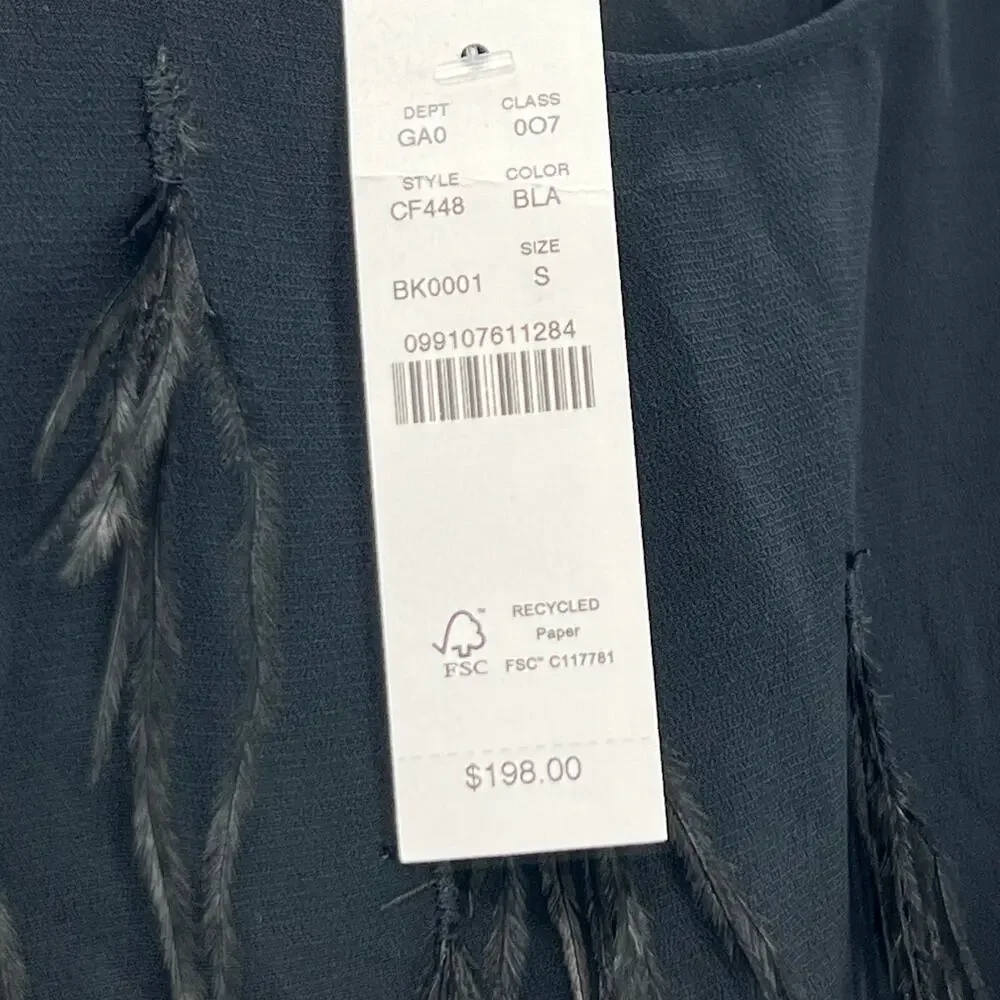 J. Crew Women's Feather-Embellished Tank Top in Chiffon Black Size Small NWT